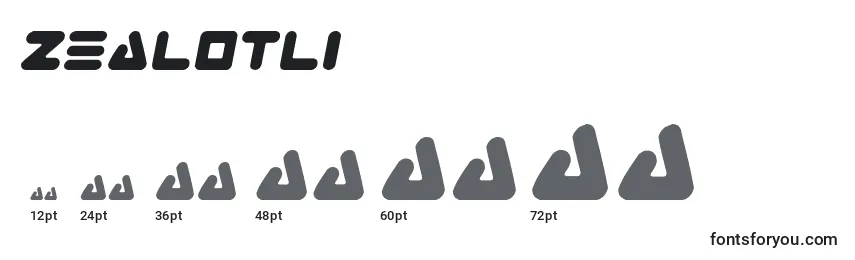Размеры шрифта Zealotli
