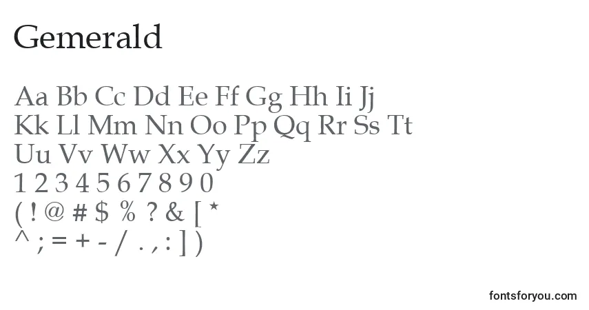 A fonte Gemerald – alfabeto, números, caracteres especiais