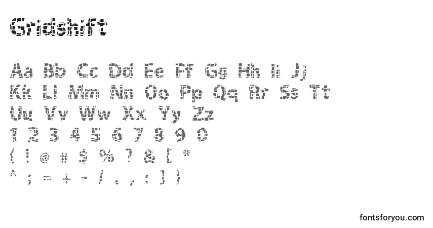Czcionka Gridshift – alfabet, cyfry, specjalne znaki