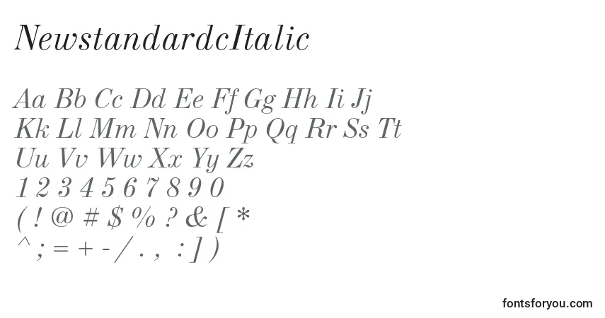 Czcionka NewstandardcItalic – alfabet, cyfry, specjalne znaki