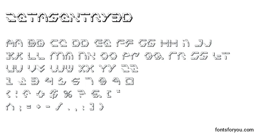 Schriftart Zetasentry3D – Alphabet, Zahlen, spezielle Symbole