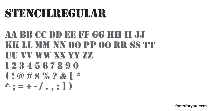 A fonte StencilRegular – alfabeto, números, caracteres especiais