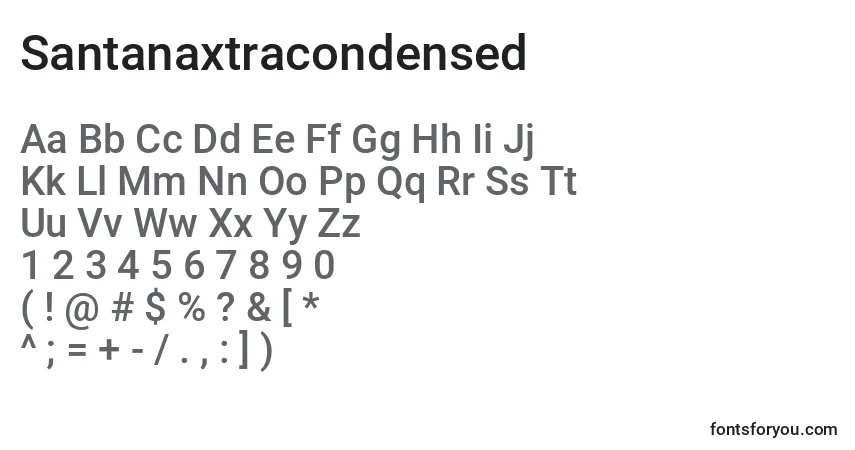 Czcionka Santanaxtracondensed – alfabet, cyfry, specjalne znaki