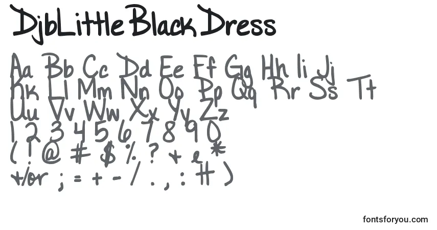 Czcionka DjbLittleBlackDress – alfabet, cyfry, specjalne znaki
