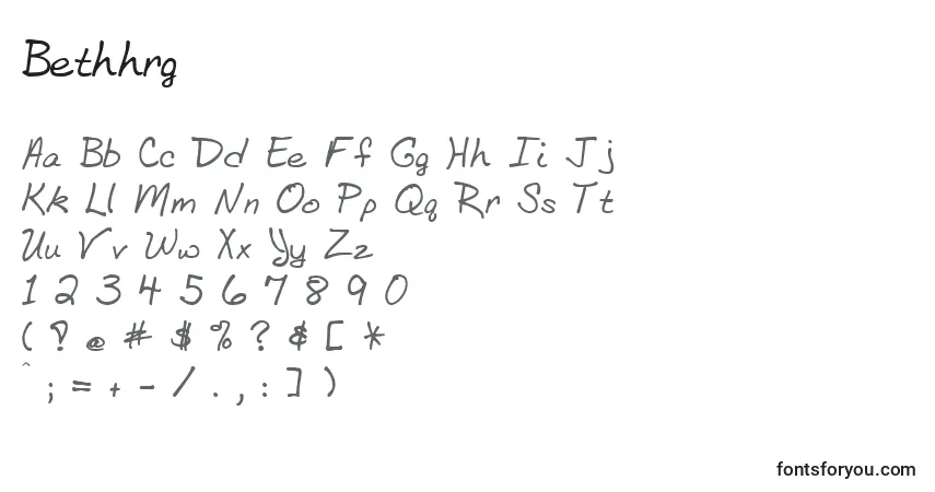 Шрифт Bethhrg – алфавит, цифры, специальные символы