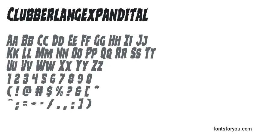 Шрифт Clubberlangexpandital – алфавит, цифры, специальные символы