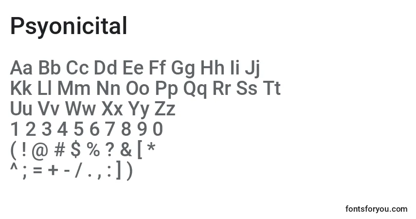 Psyonicital Font – alphabet, numbers, special characters