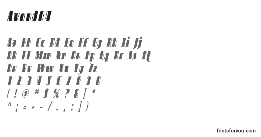 Czcionka Avond04 – alfabet, cyfry, specjalne znaki