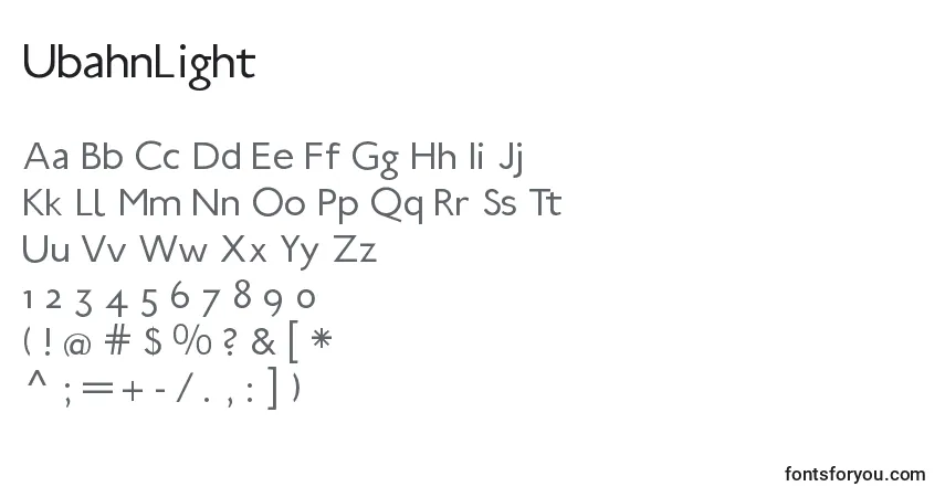 A fonte UbahnLight – alfabeto, números, caracteres especiais