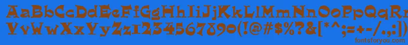 フォントQuaint – 茶色の文字が青い背景にあります。