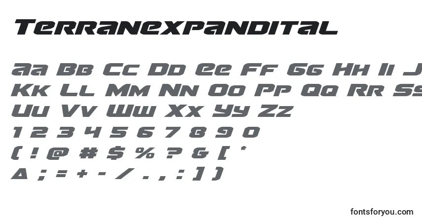 Fuente Terranexpandital - alfabeto, números, caracteres especiales