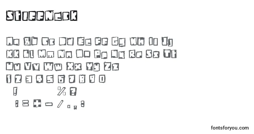 Schriftart StiffNeck – Alphabet, Zahlen, spezielle Symbole
