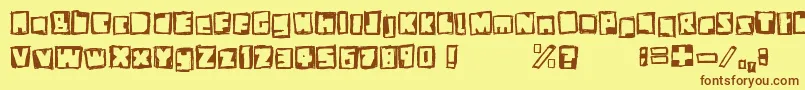 フォントStiffNeck – 茶色の文字が黄色の背景にあります。