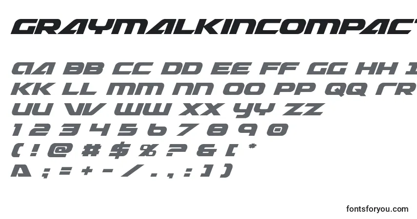 A fonte Graymalkincompactital – alfabeto, números, caracteres especiais