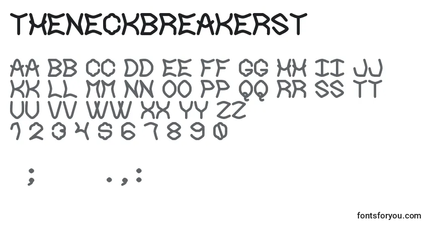 Шрифт TheNeckbreakerSt – алфавит, цифры, специальные символы