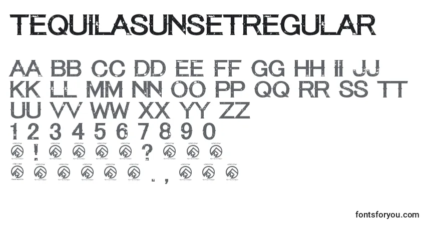Шрифт TequilasunsetRegular – алфавит, цифры, специальные символы