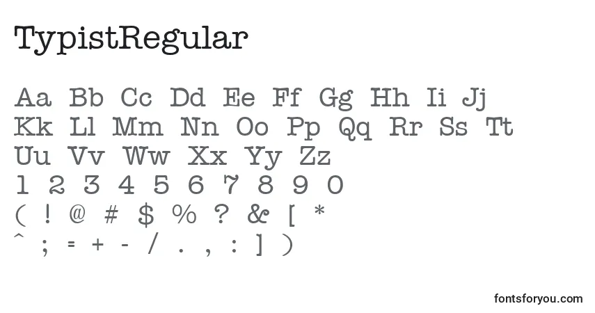 Schriftart TypistRegular – Alphabet, Zahlen, spezielle Symbole