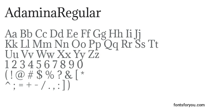 Czcionka AdaminaRegular – alfabet, cyfry, specjalne znaki