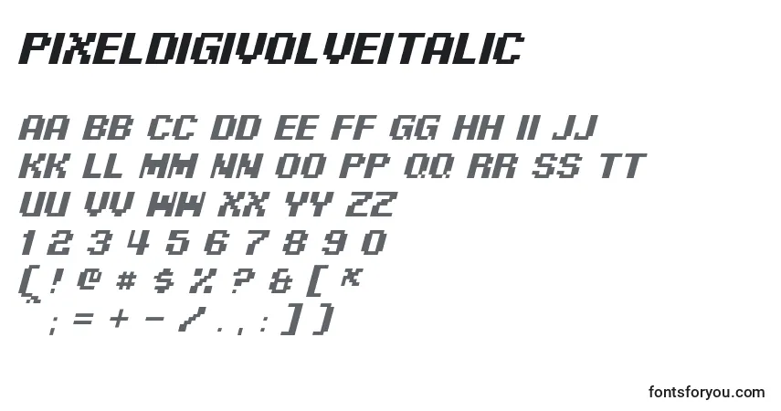 Fuente PixelDigivolveItalic - alfabeto, números, caracteres especiales