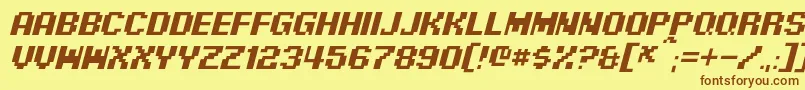 Fonte PixelDigivolveItalic – fontes marrons em um fundo amarelo