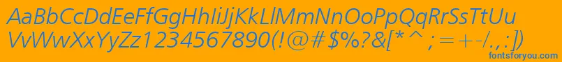 Humanist777LightItalicBt-Schriftart – Blaue Schriften auf orangefarbenem Hintergrund