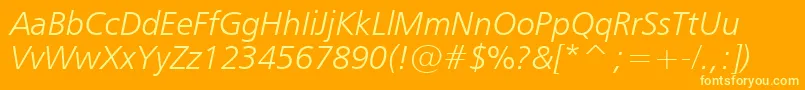 Humanist777LightItalicBt-Schriftart – Gelbe Schriften auf orangefarbenem Hintergrund