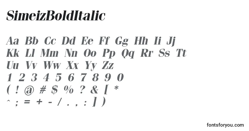 Schriftart SimeizBoldItalic – Alphabet, Zahlen, spezielle Symbole