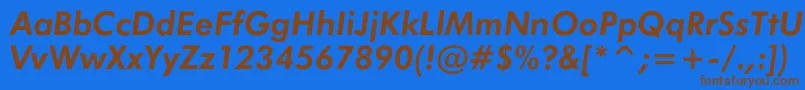 フォントJensenBoldItalic – 茶色の文字が青い背景にあります。