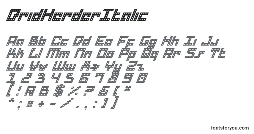 Шрифт DridHerderItalic – алфавит, цифры, специальные символы