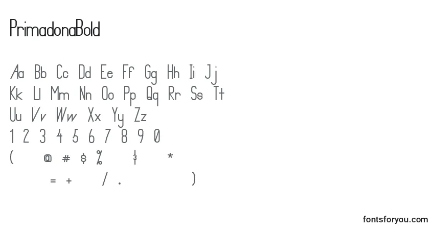 Fuente PrimadonaBold - alfabeto, números, caracteres especiales