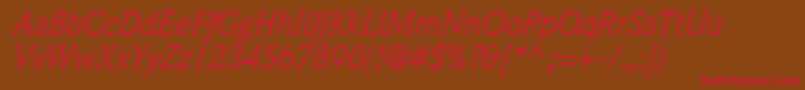 フォントQuintessenceSsiItalic – 赤い文字が茶色の背景にあります。