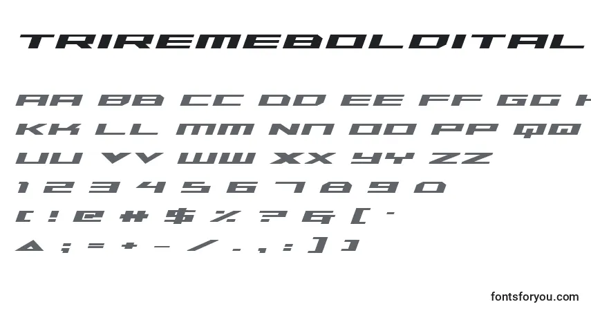 Czcionka Triremeboldital – alfabet, cyfry, specjalne znaki