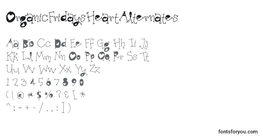 Czcionka OrganicFridaysHeartAlternates – alfabet, cyfry, specjalne znaki