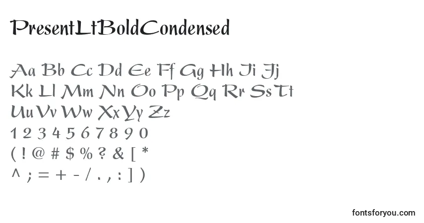 Czcionka PresentLtBoldCondensed – alfabet, cyfry, specjalne znaki