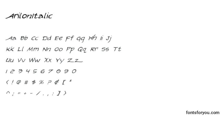 Schriftart ArilonItalic – Alphabet, Zahlen, spezielle Symbole