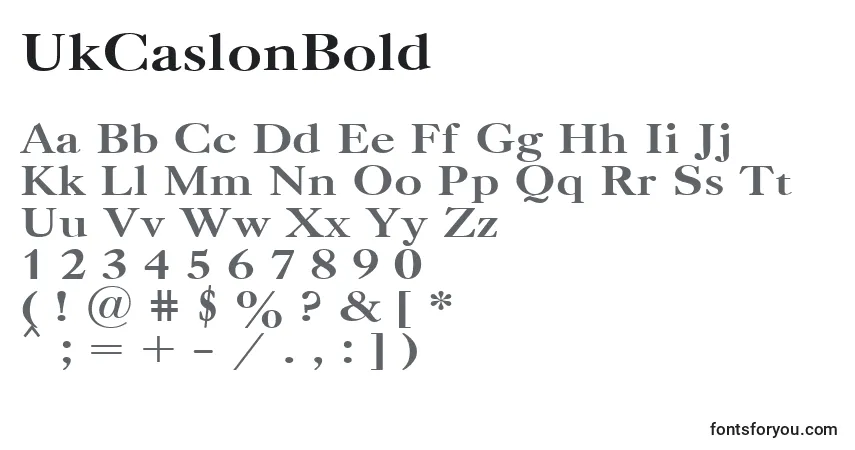 A fonte UkCaslonBold – alfabeto, números, caracteres especiais