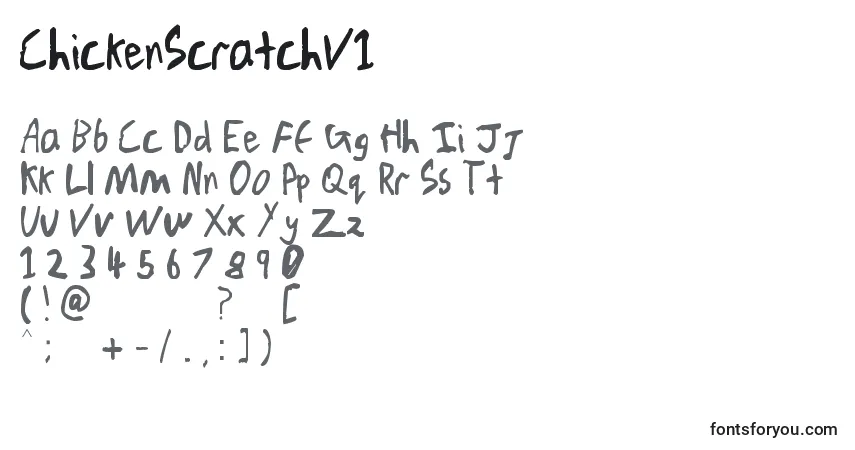 A fonte ChickenScratchV1 – alfabeto, números, caracteres especiais