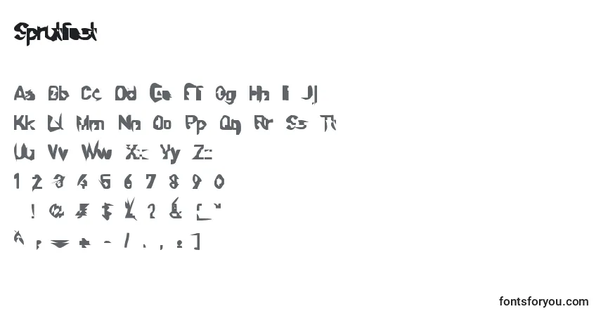 Czcionka Sprutfest – alfabet, cyfry, specjalne znaki