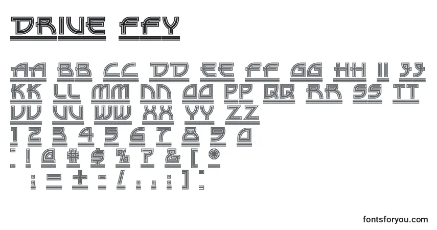 A fonte Drive ffy – alfabeto, números, caracteres especiais