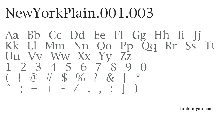 A fonte NewYorkPlain.001.003 – alfabeto, números, caracteres especiais