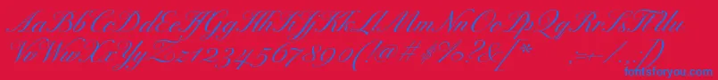 ExcelsorscriptItalic-Schriftart – Blaue Schriften auf rotem Hintergrund