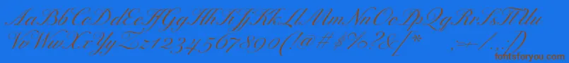 ExcelsorscriptItalic-Schriftart – Braune Schriften auf blauem Hintergrund