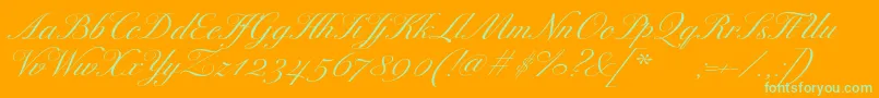 ExcelsorscriptItalic-Schriftart – Grüne Schriften auf orangefarbenem Hintergrund