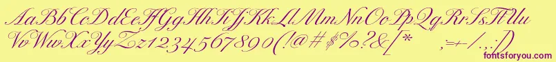 ExcelsorscriptItalic-Schriftart – Violette Schriften auf gelbem Hintergrund