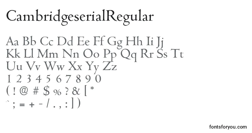A fonte CambridgeserialRegular – alfabeto, números, caracteres especiais