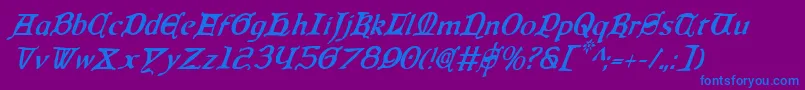 QueenCountryCondensedItalic-Schriftart – Blaue Schriften auf violettem Hintergrund