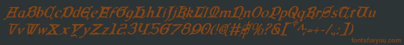 QueenCountryCondensedItalic-fontti – ruskeat fontit mustalla taustalla