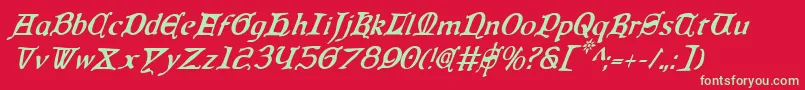 フォントQueenCountryCondensedItalic – 赤い背景に緑の文字