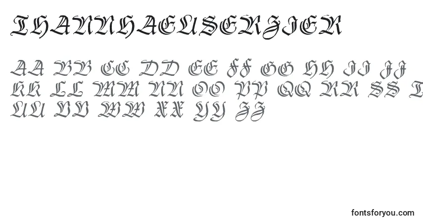 Czcionka Thannhaeuserzier – alfabet, cyfry, specjalne znaki