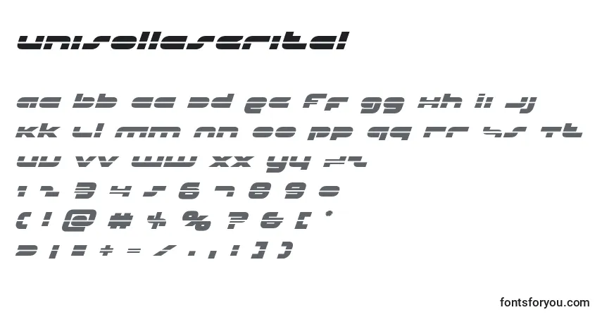 Schriftart Unisollaserital – Alphabet, Zahlen, spezielle Symbole